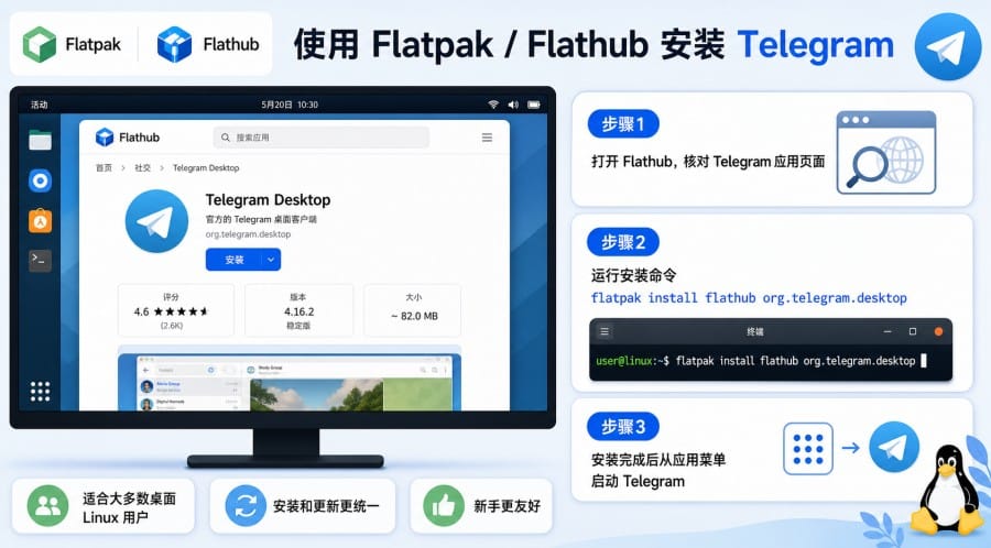 Telegram Linux 版怎么安装?官网 x64、Flatpak、Snap 方法整理 配图 1