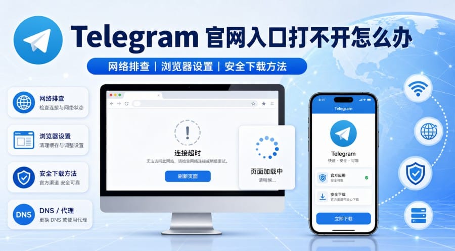 Telegram 官网入口打不开怎么办？网络排查与安全下载方法