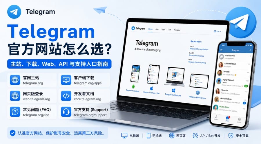 Telegram 官方网站怎么选？主站、下载、Web、API 与支持入口指南