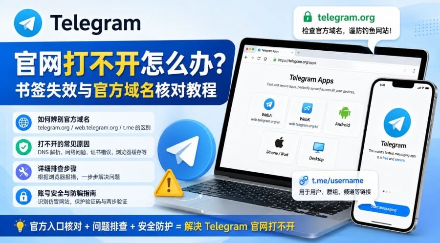 Telegram 官网打不开怎么办？书签失效、官方域名与 WebA/WebK 排查方法