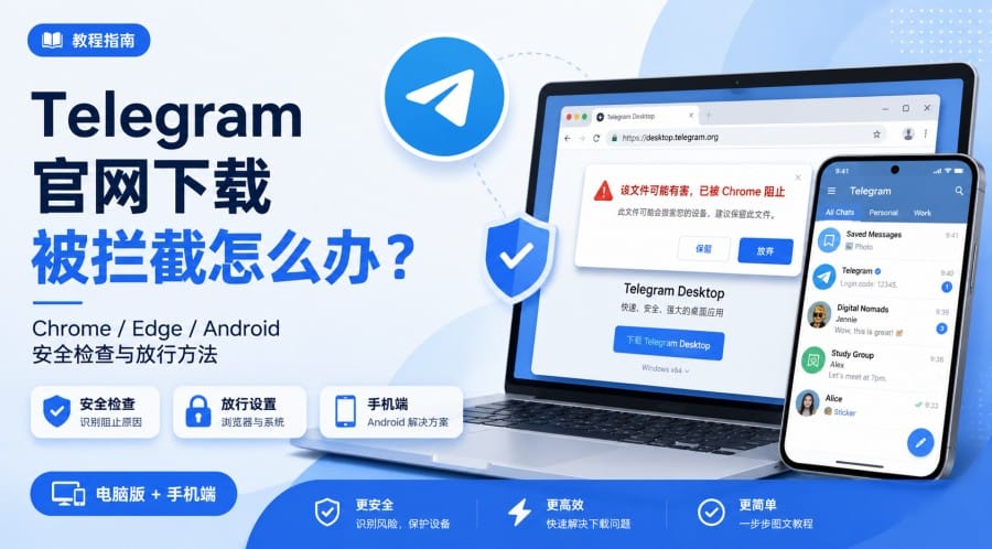 Telegram 官网下载被拦截怎么办？Chrome、Edge 与 Android 安全放行方法