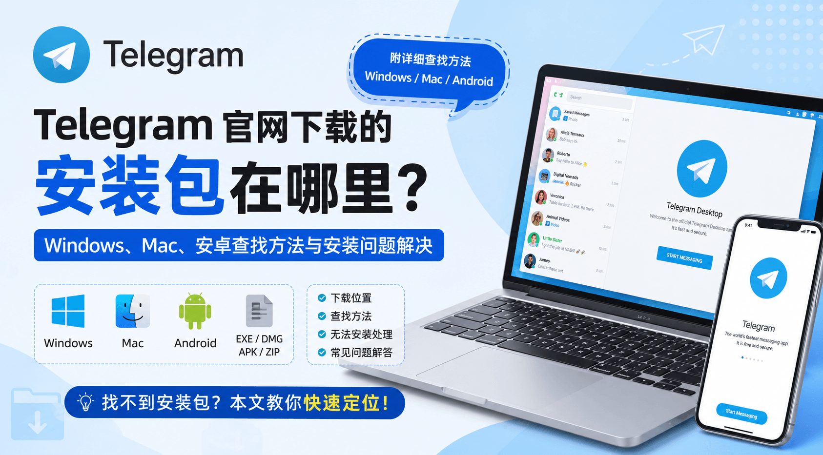 Telegram 官网下载的安装包在哪里?Windows、Mac、Android 查找方法