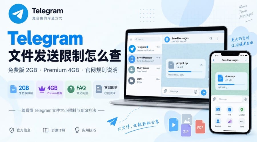 Telegram 官网文件发送限制是多少？官网查询与免费版、Premium 区别